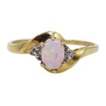 9ct gold opal and diamond ring, hallmarked