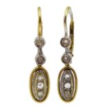 Pair of 18ct gold rose cut diamond, oval shaped pendant earrings