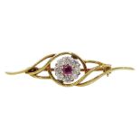 18ct gold ruby and diamond cluster brooch