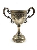 Victorian silver two handled trophy engraved with the crest of The Prince of Wales Own Regt. formerl