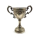 Victorian silver two handled trophy engraved with the crest of The Prince of Wales Own Regt. formerl