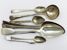 Pair of George III silver table spoons by John Jackson, London 1805, George III fiddle pattern silve