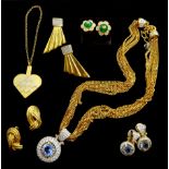 Georg Jensen gilt heart ornament, Swarovski gilt pendant necklace and pair of matching earrings and