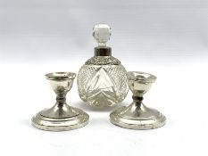 Edwardian silver mounted cut glass scent bottle of globular form H14cm and a pair of Sterling silver