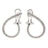 Pair of 9ct white gold, diamond swirl design pendant earrings, hallmarked
