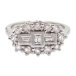 18ct white gold brilliant cut and baguette cut diamond cluster ring, hallmarked, diamond total weigh