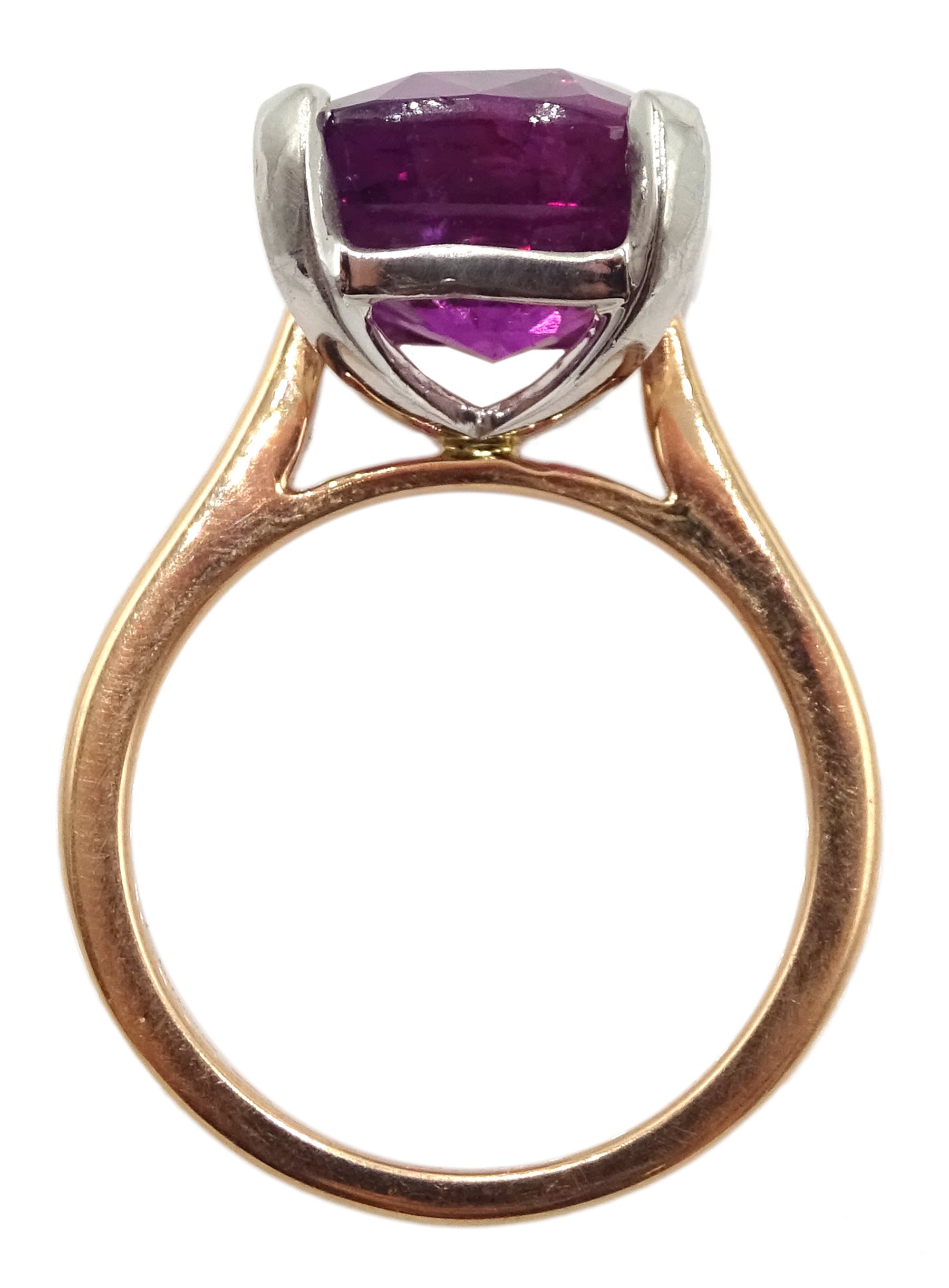 Platinum and 18ct rose gold pink/purple sapphire ring, hallmarked and stamped 950, sapphire 10.08 ca - Image 5 of 5