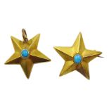 Victorian 18ct gold star brooch and matching 21ct gold pendant, both set with single cabochon turquo