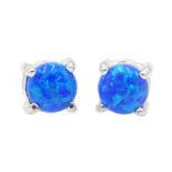 Pair of silver opal stud earrings, stamped 925