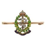 Royal Army Medical Corps gold brooch, enamelled motto 'In Arduis Fidelis', wreath and crown, the ser