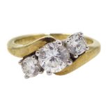 9ct gold three stone cubic zirconia ring, hallmarked