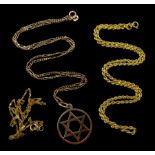 9ct gold Star of David pendant, on 10ct gold figaro chain necklace and two 9ct gold necklaces, all s