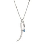 White gold blue topaz pendant stamped 18K, on white gold chain necklace hallmarked 18ct, retailed b