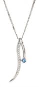 White gold blue topaz pendant stamped 18K, on white gold chain necklace hallmarked 18ct, retailed b