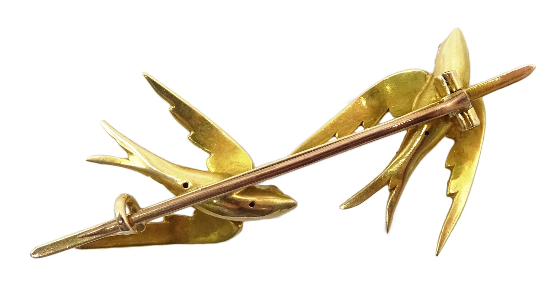 Victorian gold swallow bar brooch, both set with ruby eyes, in velvet lined box - Image 5 of 5