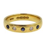 18ct gold five stone sapphire and diamond, bezel set half eternity ring, hallmarked