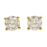 Pair of 18ct gold brilliant cut diamond stud earrings, diamond total weight apporx 0.80 carat
