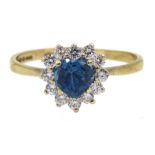 9ct gold blue topaz and cubic zirconia heart shaped ring, hallmarked