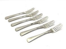 Set of six George III silver Old English pattern table forks engraved with a crest Exeter 1813 Maker