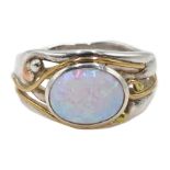 Silver and 14ct gold wire opal ring, stamped 925