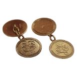 Pair of 9ct gold cufflinks engraved with initials, hallmarked, approx 7.7gm