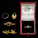 Victorian gold swallow brooch, Chester 1899, Victorian gold mourning seed pearl and plaited hair mou