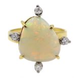 Gold opal and four stone diamond ring, stamped 18ct