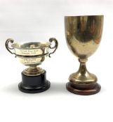 Silver pedestal trophy 'Wortley Golf Club' with inscription H20cm Sheffield 1946 and a two handled g