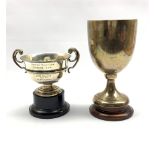 Silver pedestal trophy 'Wortley Golf Club' with inscription H20cm Sheffield 1946 and a two handled g
