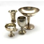 Silver pedestal bowl 10cm x 10cm Birmingham 1926, engraved silver Kiddush cup and two small silver t