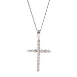 Platinum diamond set cross pendant, stamped 950, on 18ct white gold chain hallmarked