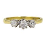 Gold three stone old cut diamond ring, stamped 18ct, central diamond approx 0.30 carat