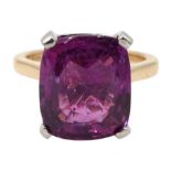 Platinum and 18ct rose gold pink/purple sapphire ring, hallmarked and stamped 950, sapphire 10.08 ca