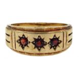 9ct gold three stone garnet, gypsy set ring hallmarked