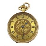 12ct gold ladies fob watch, top wind, case by Stockwell & Co, London import marks 1913