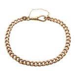 Gold curb link chain bracelet with clip, each link stamped 9 375, approx 16.25gm