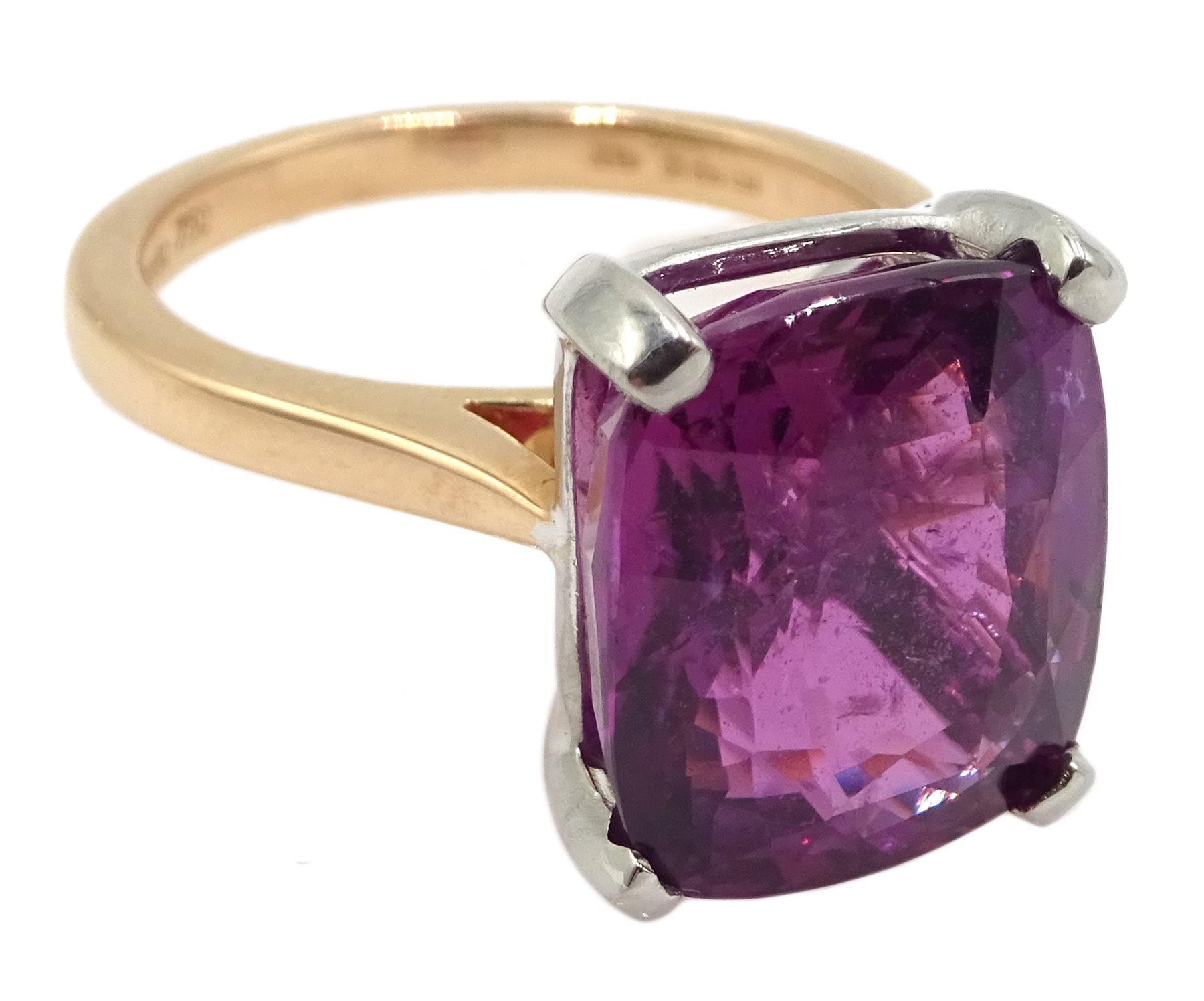 Platinum and 18ct rose gold pink/purple sapphire ring, hallmarked and stamped 950, sapphire 10.08 ca - Image 3 of 5