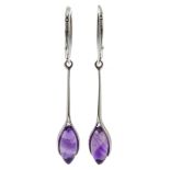 Silver amethyst pendant earrings, stamped 925