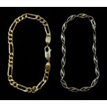 Gold figaro link bracelet, stamped 21K and a 9ct gold link bracelet hallmarked