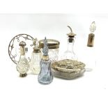 Glass and silver atomiser, four silver and glass scent flasks, two glass dressing table jars with si