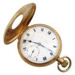 Swiss 9ct gold half hunter presentation pocket watch, top wind, case by Aaron Lufkin Dennison, Birmi