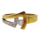 18ct white and yellow gold diamond contemporary design ring, stamped 750
