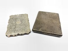 Victorian silver visiting card case with engraved decoration and vacant cartouche Birmingham 1876 Ma