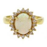 18ct gold opal and diamond cluster ring, hallmarked, retailed by Jill Freeman, in original box