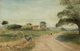 H Sutton Palmer (British 1854-1933) 'Milford 1919' haymaking scene, watercolour, signed, 20cm x 29cm