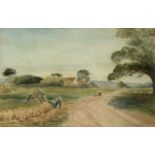 H Sutton Palmer (British 1854-1933) 'Milford 1919' haymaking scene, watercolour, signed, 20cm x 29cm