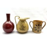 19th century Doulton Lambeth salt glaze twin-handled loving cup H19cm, Bernard Moore flambe bottle v