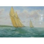 C E Mitchell (British 20th century): 'Cambria and Westward off Cowes 1930', watercolour and gouache