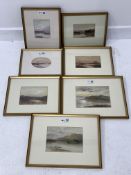 A D Young - Pair of coastal watercolours, signed 12cm x 18cm and five small watercolours by the same