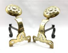 Pair of 19th Century brass and wrought metal fire dogs, H32cm